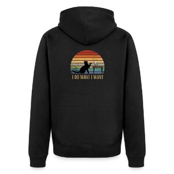 Retro Katze I do what i want Lustig - Unisex Premium Bio Zip Hoodie - Schwarz - Hinten - Nico (187cm)