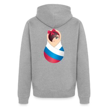 Matroschka Olga – Team Russia - Unisex Premium Bio Zip Hoodie - Grau meliert - Hinten - Nico (187cm)