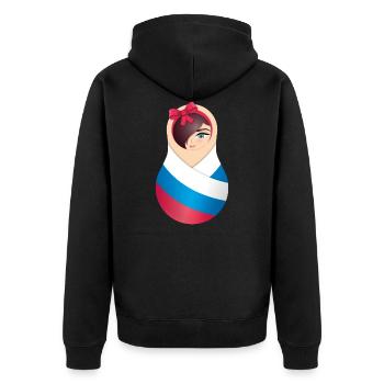 Matroschka Olga – Team Russia - Unisex Premium Bio Zip Hoodie - Schwarz - Hinten - Nico (187cm)