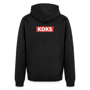 Koks Kokain Drogen lustiges Druffi Party Geschenk - Unisex Premium Bio Zip Hoodie - Schwarz - Hinten - Nico (187cm)