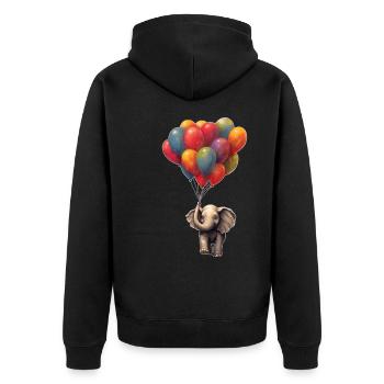 Elefant mit Luftballon - Unisex Premium Bio Zip Hoodie - Schwarz - Hinten - Nico (187cm)