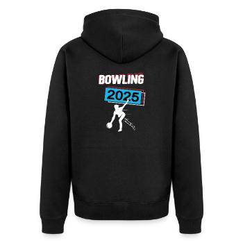 Bowling 2025 Bowler Bowlingspieler Spiel Bowlen - Unisex Premium Bio Zip Hoodie - Schwarz - Hinten - Nico (187cm)