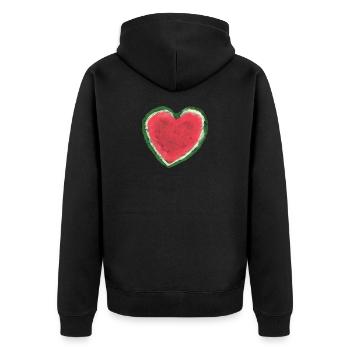 Melone, Wassermelone, Aquarell, Herz - Unisex Premium Bio Zip Hoodie - Schwarz - Hinten - Nico (187cm)