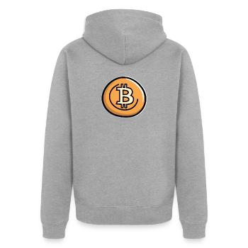 Emblème d’Art de la Pièce Bitcoin - Veste à capuche bio Premium Unisexe - gris chiné - Dos - Nico (187cm)