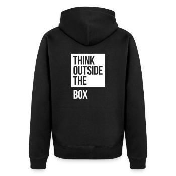Think Outside The Box - Unisex Premium Bio Zip Hoodie - Schwarz - Hinten - Nico (187cm)