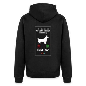 Australian Silky Terrier Funny Sayings Funny - Unisex Premium Organic Zip Hoodie - black - Back - Nico (187cm)
