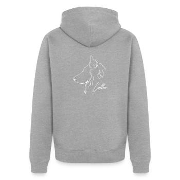 Langhaar Collie Profil Hunde Hund Wilsigns - Unisex Premium Bio Zip Hoodie - Grau meliert - Hinten - Nico (187cm)