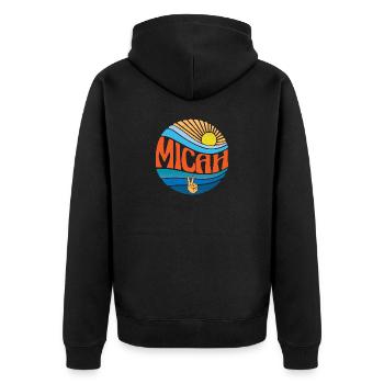 Micah Hemd Vintage Sunset Micah Groovy Tie Dye - Unisex Premium Bio Zip Hoodie - Schwarz - Hinten - Nico (187cm)