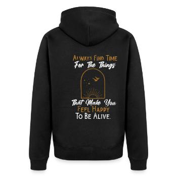 Mindset Freundliche Beratung Zeit finden Glück Inspir - Unisex Premium Bio Zip Hoodie - Schwarz - Hinten - Nico (187cm)
