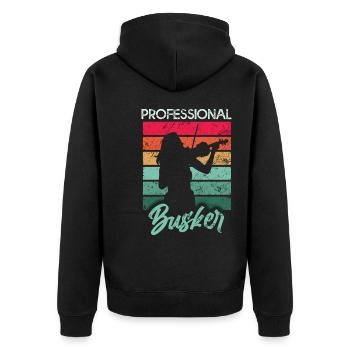 Straßenmusiker Professioneller Straßenmusiker Geige Retro Musiker - Unisex Premium Bio Zip Hoodie - Schwarz - Hinten - Nico (187cm)