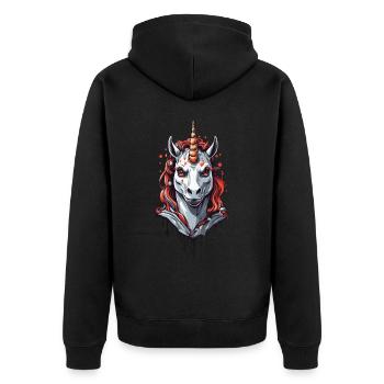 Dunkles Vampir Einhorn Halloween Design - Unisex Premium Bio Zip Hoodie - Schwarz - Hinten - Nico (187cm)