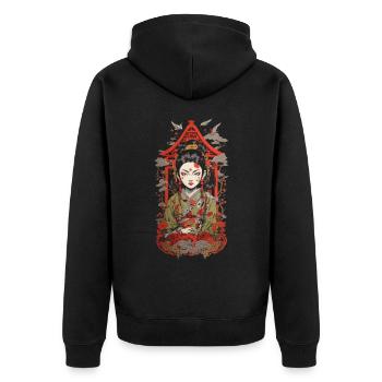Oni Dämon Streetwear Japan Kunst Stil Retro Design - Unisex Premium Bio Zip Hoodie - Schwarz - Hinten - Nico (187cm)