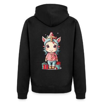 Weihnachtliches Einhorn Glück Zauber im Winter - Unisex Premium Bio Zip Hoodie - Schwarz - Hinten - Nico (187cm)