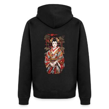 Geisha Kunst Japan Retro Stil - Unisex Premium Bio Zip Hoodie - Schwarz - Hinten - Nico (187cm)