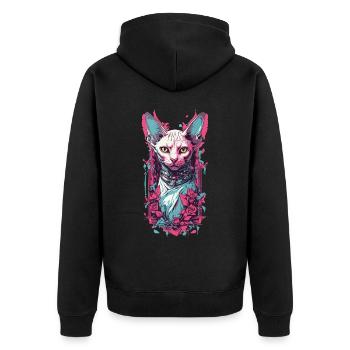 Düstere Gothic Sphynx Katze Pastel Goth Design - Unisex Premium Bio Zip Hoodie - Schwarz - Hinten - Nico (187cm)