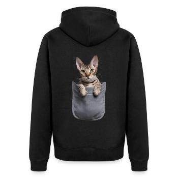 Devon Rex Katze in der Tasche Geschenk - Unisex Premium Bio Zip Hoodie - Schwarz - Hinten - Nico (187cm)