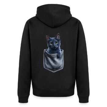 Russisch Blau Katze in der Tasche Geschenk - Unisex Premium Bio Zip Hoodie - Schwarz - Hinten - Nico (187cm)