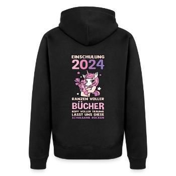 1st Grade Schoolchild Back to School Enrollment - Unisex Premium Organic Zip Hoodie - black - Back - Nico (187cm)