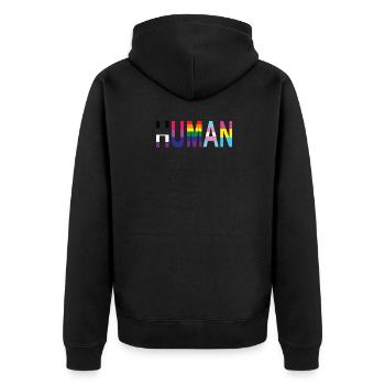 L’homme est humain Queer Gay Pride Mois LGBT - Veste à capuche bio Premium Unisexe - noir - Dos - Nico (187cm)