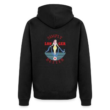 Einfach länger ist besser. - Unisex Premium Bio Zip Hoodie - Schwarz - Hinten - Nico (187cm)