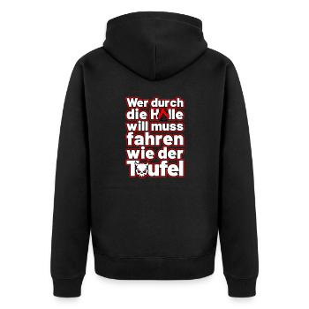 fahren wie der Teufel - Unisex Premium Bio Zip Hoodie - Schwarz - Hinten - Nico (187cm)