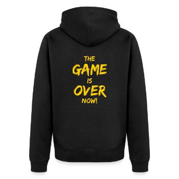 The Game is over now! Zocker Design - Unisex Premium Bio Zip Hoodie - Schwarz - Hinten - Nico (187cm)