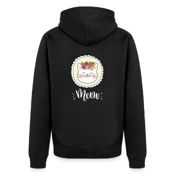 Niedliche Kawaii lustige Katze mit Blumen, die Miauen sagen - Unisex Premium Bio Zip Hoodie - Schwarz - Hinten - Nico (187cm)