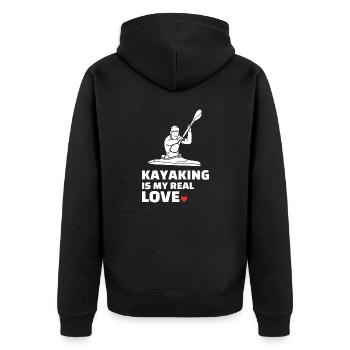 Ich Liebe Kajakfahren - Unisex Premium Bio Zip Hoodie - Schwarz - Hinten - Nico (187cm)