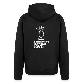 Ich Liebe Schwimmen - Unisex Premium Bio Zip Hoodie - Schwarz - Hinten - Nico (187cm)