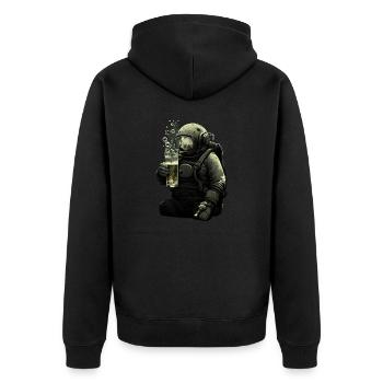 Gloomy Deep Sea Diver with Beer Illustration - Unisex Premium Organic Zip Hoodie - black - Back - Nico (187cm)
