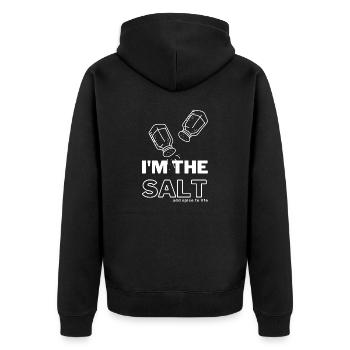 Salz gibt dem Leben den richtigen Geschmack - Unisex Premium Bio Zip Hoodie - Schwarz - Hinten - Nico (187cm)