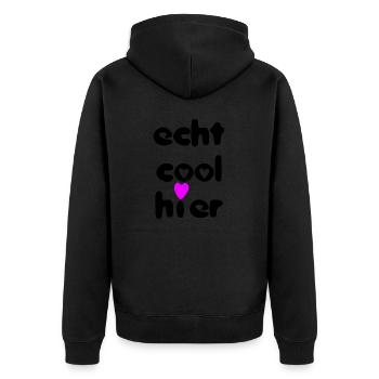 echt cool hier herz schwarz pink - Unisex Premium Bio Zip Hoodie - Schwarz - Hinten - Nico (187cm)