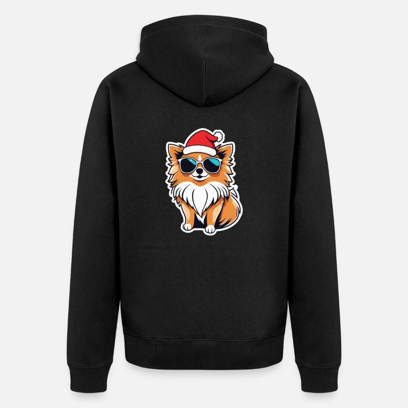 Dessin de Noël poméranien - Veste à capuche bio Premium Unisexe - noir