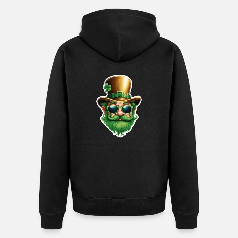 Leprechaun / Leprechaun / Vert / Gingembre / Irlande - Veste à capuche bio Premium Unisexe - noir