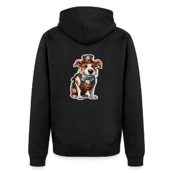 Lederhose / Tier / Tracht / Tradition / Hund - Unisex Premium Bio Zip Hoodie - Schwarz - Hinten - Nico (187cm)