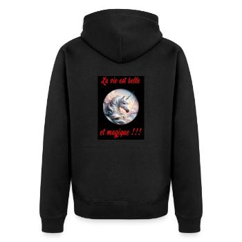 La vie est belle et magique. - Veste à capuche bio Premium Unisexe - noir - Dos - Nico (187cm)