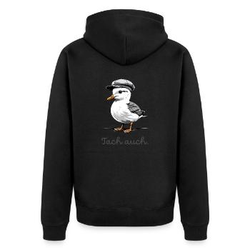Cute North German Seagull "Tach auch" - Unisex Premium Organic Zip Hoodie - black - Back - Nico (187cm)