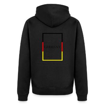 Deutschland Germany Statement Schriftzug mit Fahne - Unisex Premium Bio Zip Hoodie - Schwarz - Hinten - Nico (187cm)