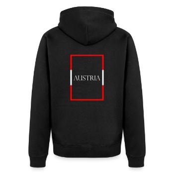 Österreich Austria, Statement Schriftzug mit Fahne - Unisex Premium Bio Zip Hoodie - Schwarz - Hinten - Nico (187cm)