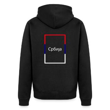 Serbia Србија, Statement lettering with flag - Unisex Premium Organic Zip Hoodie - black - Back - Nico (187cm)