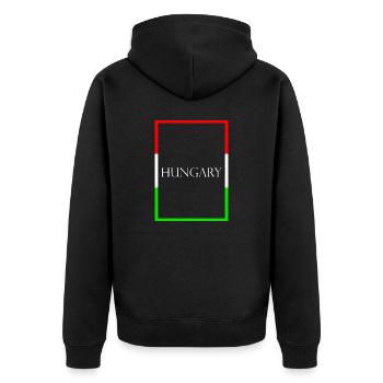 Ungarn, Hungary Statement Schriftzug mit Fahne - Unisex Premium Bio Zip Hoodie - Schwarz - Hinten - Nico (187cm)