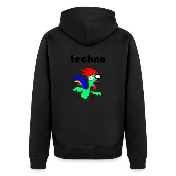 techno henne - Unisex Premium Bio Zip Hoodie - Schwarz - Hinten - Nico (187cm)