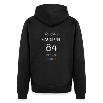 Das Leben ist besser in VAUCLUSE Number 84 Provence Fran - Unisex Premium Bio Zip Hoodie - Schwarz - Hinten - Nico (187cm)
