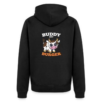 Buddy pas burger veau de vache sucré - Veste à capuche bio Premium Unisexe - noir - Dos - Nico (187cm)