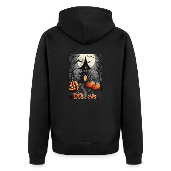 Scary Castle with Bats and Halloween Pumpkins - Unisex Premium Organic Zip Hoodie - black - Back - Nico (187cm)