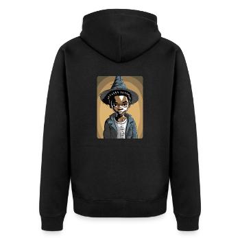 Gruseliges Kind mit Hexenhut - Unisex Premium Bio Zip Hoodie - Schwarz - Hinten - Nico (187cm)