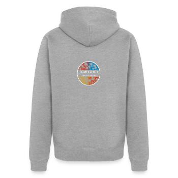 Oakland Kalifornien Stilvolle Urlaubs-Souvenir-Palme - Unisex Premium Bio Zip Hoodie - Grau meliert - Hinten - Nico (187cm)