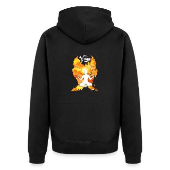 Feuer und Flamme für den Yoga Sport - Unisex Premium Bio Zip Hoodie - Schwarz - Hinten - Nico (187cm)