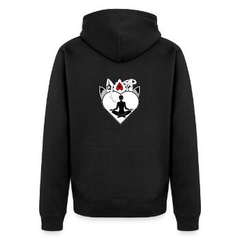 Für Yoga und Meditation schlägt mein Herz - Unisex Premium Bio Zip Hoodie - Schwarz - Hinten - Nico (187cm)