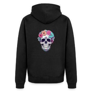 Human Skull & Flowers 31 - Unisex Premium Organic Zip Hoodie - black - Back - Nico (187cm)
